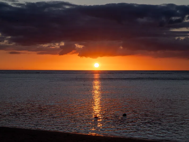Sunset over the sea from a beach in Mauritius